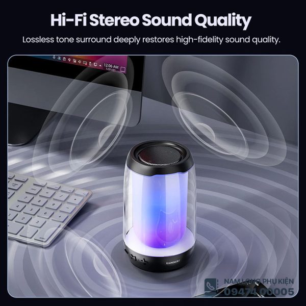 Loa Bluetooth Toocki – Âm thanh nổi sống động, đèn LED đổi màu hiện đại - Hình ảnh 4