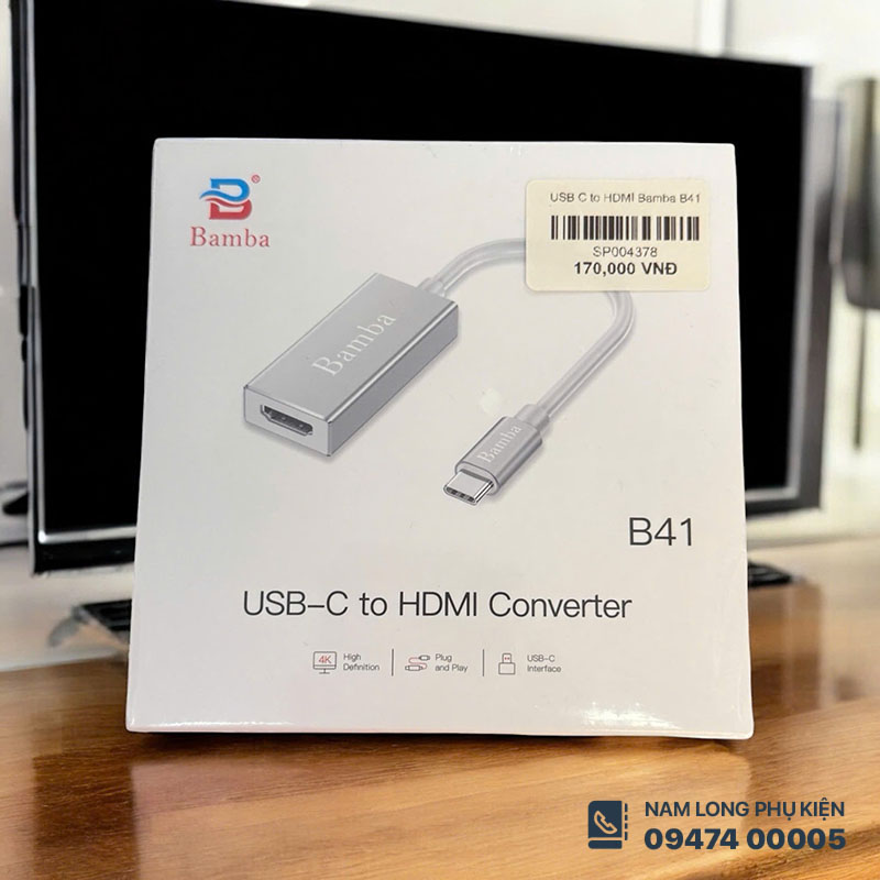 Hub Chuyển Type C Sang HDMI Bamba B41 – Hình Ảnh 4K, Siêu Tiện Lợi