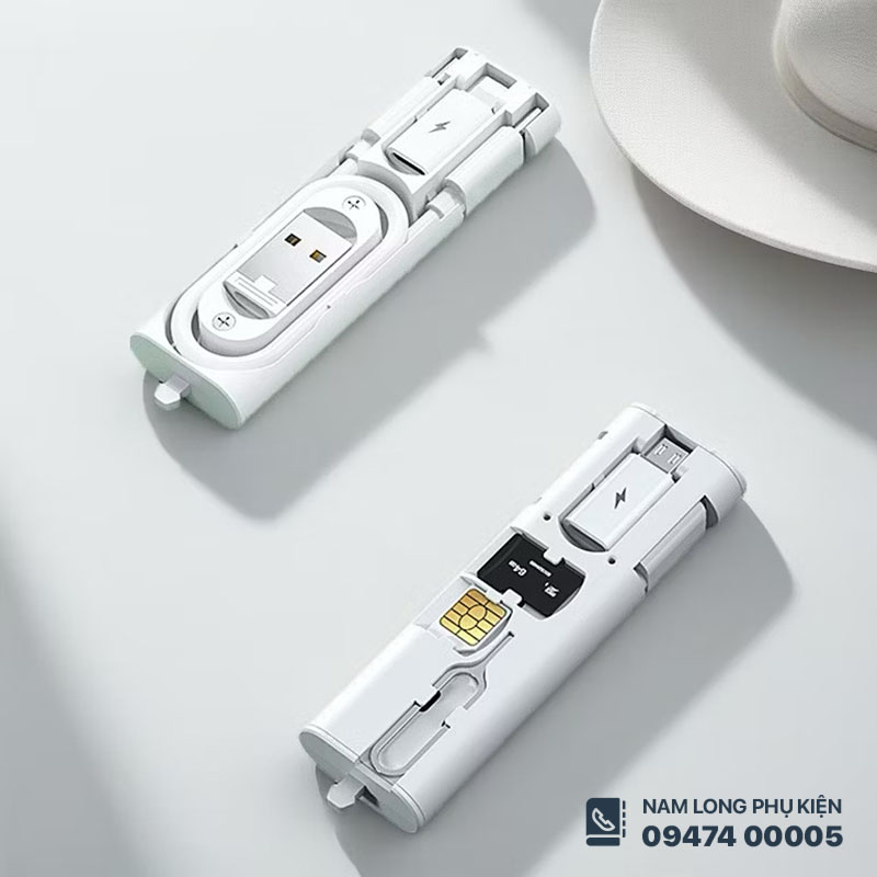 Cáp đa năng 6in1 tích hợp khe SIM, thẻ nhớ – Sạc & lưu trữ tiện lợi