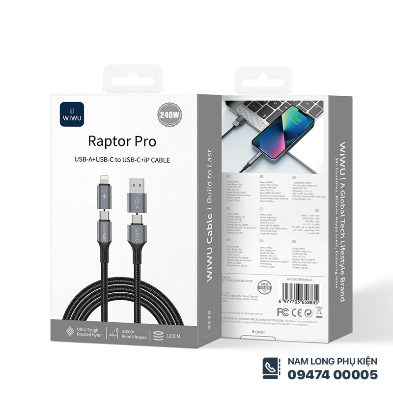Cáp sạc 4in1 WiWU Raptor Pro 240W – Siêu bền, đa năng, sạc nhanh - Ảnh 4