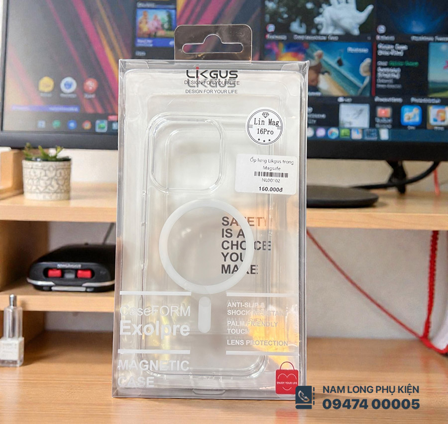 Ốp lưng iPhone 16 Pro trong suốt MagSafe Likgus – Chống ố, bám từ mạnh, bảo vệ tốt