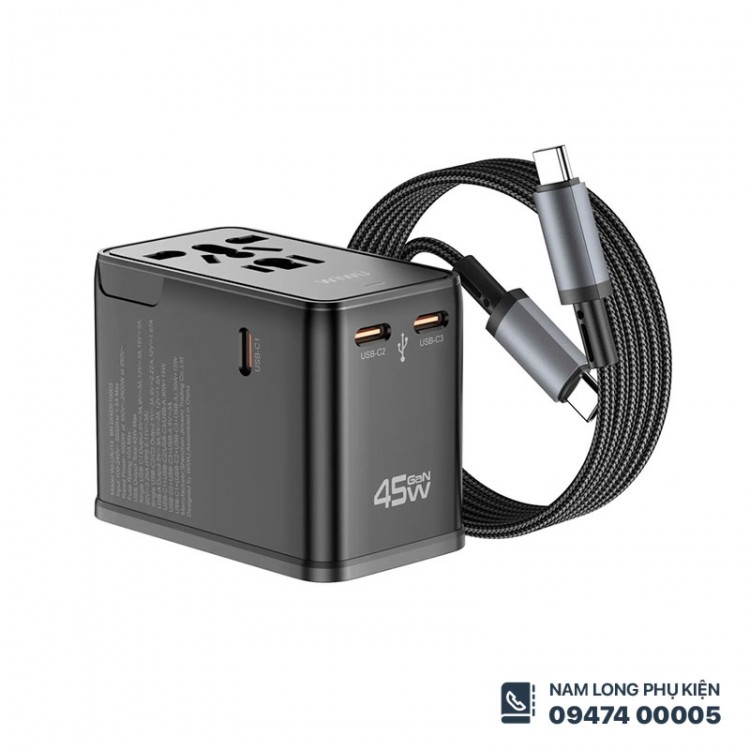 Củ sạc du lịch đa năng 45W kèm cáp WiWU UA014 - Ảnh 3