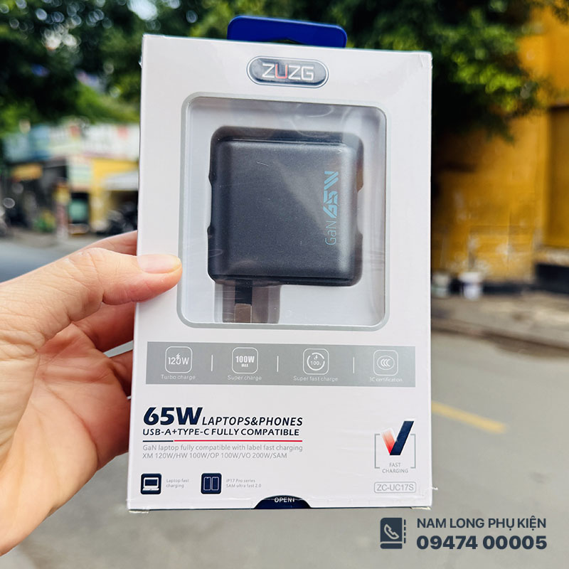 Cốc sạc nhanh 65W GAN ZUZG 1C +1 USB